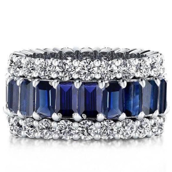 Italo Blue Sapphire Eternity Wedding Band For Women Anniversary Ring - Picture 4 of 11